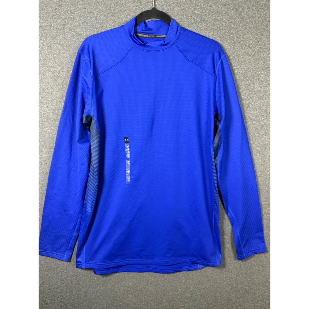 Under Armour Mens ColdGear Reactor Fitted Mock Neck Long Sleeve Blue Large